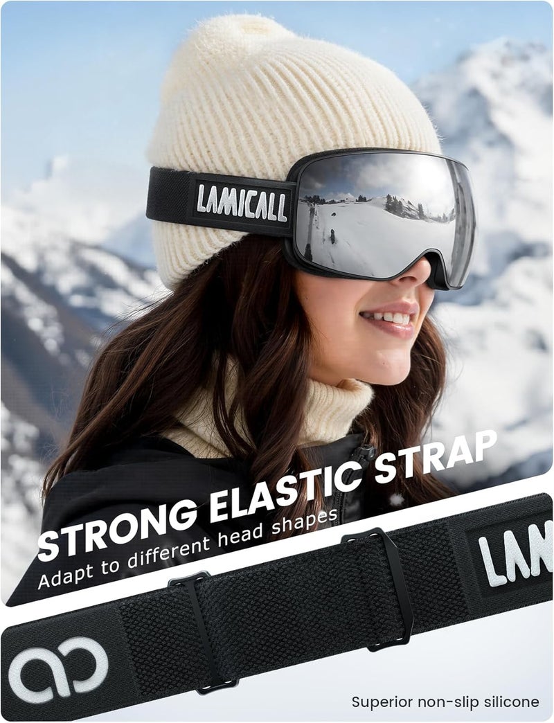 Lamicall Ski Goggles with 3X Anti-Fog - 100% UV Protection Spherical Lens, OTG for Skiing, Snowboard, Snowmobile, Men, Women - Image 4